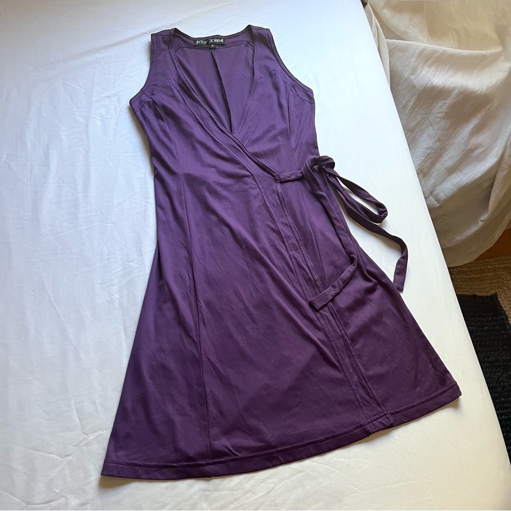 BETSEY JOHNSON vintage plum purple knit‎ sleeveless mini wrap dress